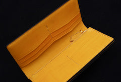 Handmade biker wallet yellow color carved thunder god leather long wallet for men - EverHandmade