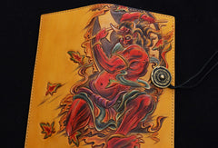 Handmade biker wallet yellow color carved thunder god leather long wallet for men - EverHandmade