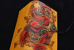 Handmade biker wallet yellow color carved thunder god leather long wallet for men