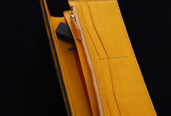 Handmade biker wallet yellow color carved thunder god leather long wallet for men - EverHandmade