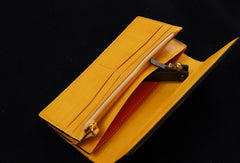 Handmade biker wallet yellow color carved Dance Tonlion leather long wallet for men