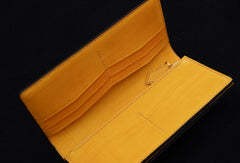 Handmade biker wallet yellow color carved Dance Tonlion leather long wallet for men