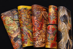 Handmade biker wallet black color carved dragon thunder god leather long wallet for men