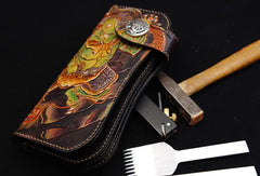 Handmade biker wallet black color carved dragon thunder god leather long wallet for men