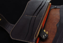 Handmade biker wallet black color carved dragon thunder god leather long wallet for men