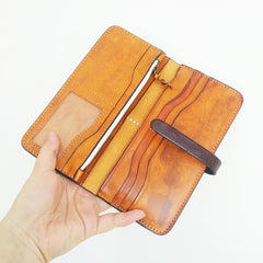 Handmade Vintage Mens Brown Bifold Leather Long Wallet Cool Long Wallets for Men