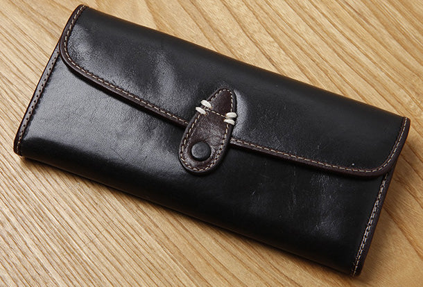 Handamde Leather Cute billfold Long Slim Wallet Bifold Clutch Cards Wallet Purse For Women Girl