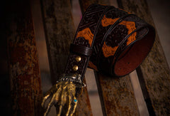 Handmade god hand  Custom personalized gift Leather tooled men brown belt