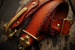 Handmade adjustable cavalry gift Leather tooled men brown black belt - EverHandmade
