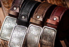 Handmade Custom personalized floral Leather men brown black coffee belt - EverHandmade