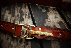 Handmade adjustable cavalry gift Leather tooled men brown black belt - EverHandmade