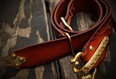 Handmade adjustable cavalry gift Leather tooled men brown black belt - EverHandmade