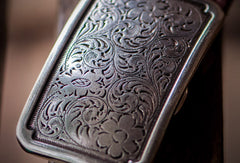 Handmade Custom personalized floral Leather men brown black coffee belt - EverHandmade