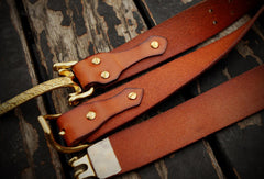 Handmade adjustable cavalry gift Leather tooled men brown black belt - EverHandmade