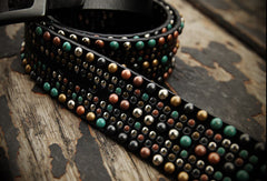 Handmade Custom personalized punk rivet Leather men beige black white belt - EverHandmade
