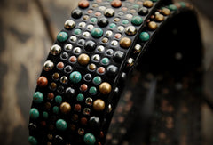 Handmade Custom personalized punk rivet Leather men beige black white belt - EverHandmade