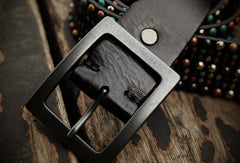 Handmade Custom personalized punk rivet Leather men beige black white belt - EverHandmade
