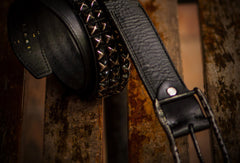 Handmade Custom personalized punk rivet Leather men White black belt