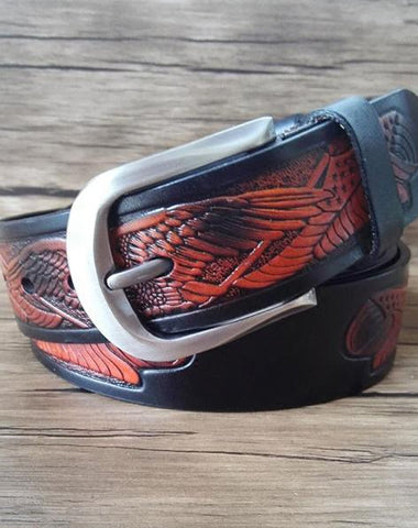 Handmade Genuine Leather Tooled Eagle Mens Leather Men Belt for Men Cool Leather Belt