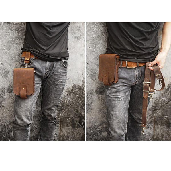 Handmade LEATHER MEN Belt Pouch Brown Waist BAG MIni Side Bag Belt Bag FOR MEN GJ01781015