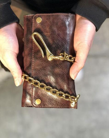 biker chain wallets​ Leather Trifold Wallet on A Chain Trifold Leather Wallets for Men Biker Chain Wallets