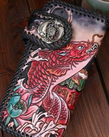 Handmade Leather Carp Mens Chain Biker Wallet Cool Leather Wallet With Chain Wallets for Men