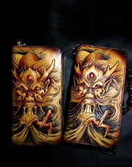 Handmade Leather Chinese Dragon Zipper Mens Long Wallet Clutch Cool Leather Wallet Long Tooled Wallets for Men