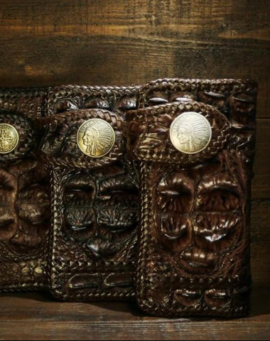 Handmade Leather Crocodile skin Biker Wallet Mens Cool Chain Wallet Trucker Wallet with Chain