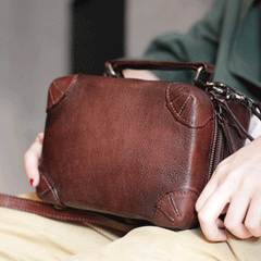 Square Structured Satchel Black Leather Satchel Handbags - Annie Jewel
