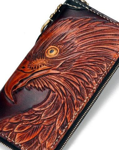 Handmade Leather Eagle Mens Chain Biker Wallet Cool Leather Wallet With Chain Wallets for Men