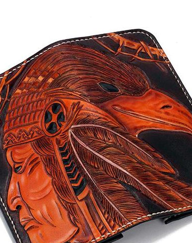 Handmade Leather Indian Eagle Mens Chain Biker Wallet Cool Leather Wallet With Chain Wallets for Men