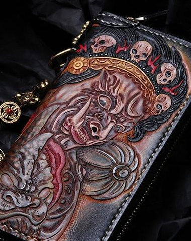 Handmade Leather Mahākāla Mens Chain Biker Wallet Cool Leather Wallet With Chain Wallets for Men