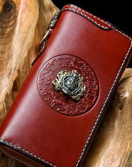 Handmade Leather Mens Chain Biker Wallet Cool Leather Wallet Long Phone Wallets for Men