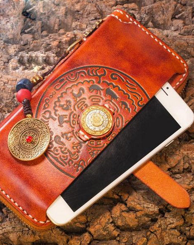 Handmade Leather Mens Chain Biker Wallet Cool Leather Wallet Long Phone Wallets for Men