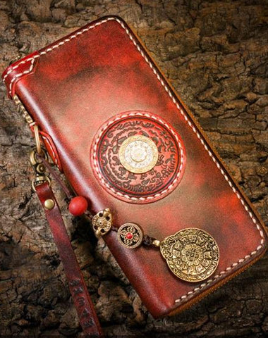 Handmade Leather Mens Biker Chain Wallet Cool Leather Biker Wallets Long Chain Wallet for Men