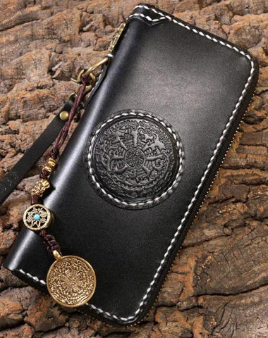 Handmade Leather Mens Chain Biker Wallet Cool Leather Wallet Long Phone Wallets for Men