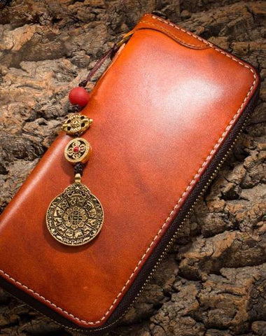 Handmade Leather Mens Chain Biker Wallet Cool Leather Wallet Long Phone Wallets for Men