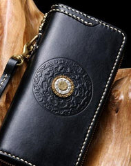 Handmade Leather Mens Chain Biker Wallet Cool Leather Wallet Long Phone Wallets for Men