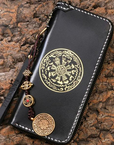 Leather Mens Biker Chain Wallet Leather Cool Biker Wallets Long Chain Wallet for Men