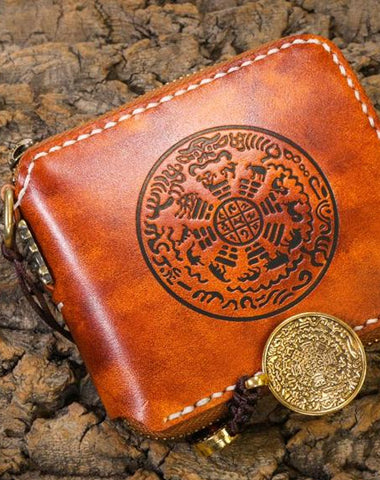 Handmade Leather Mens Chain Biker Wallet Cool Leather Wallet Small Wallets for Men