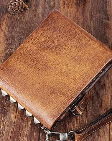 Handmade Leather Mens Chain Biker Wallet Cool Leather Wallet Wrist Wallets for Men