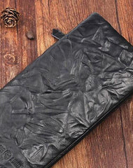 Handmade Leather Mens Cool Long Leather Wallet Bifold Clutch Wallet for Men