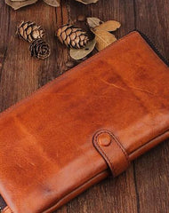 Handmade Leather Mens Cool Long Leather Wallet Bifold Clutch Wallet for Men