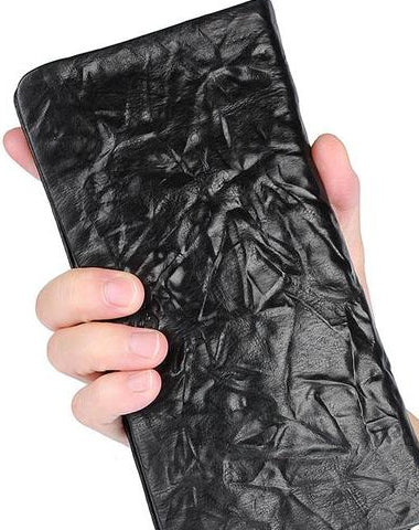 Handmade Leather Mens Cool Long Leather Wallet Zipper Clutch Wallet for Men