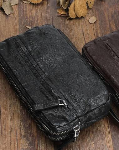 Handmade Leather Mens Cool Long Leather Wallet Zipper Clutch Wristlet Wallet for Men