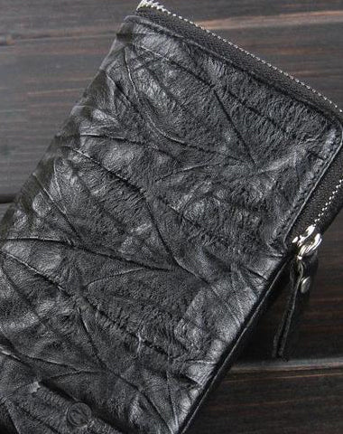 Handmade Leather Mens Cool Long Leather Wallet Zipper Wristlet Clutch Wallet