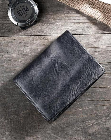 Cool Handmade Leather Mens Slim Small Wallet billfold Wallets Bifold for Men