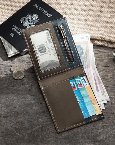 Handmade Leather Mens Cool Slim Leather Wallet Men Small billfold Wallets Bifold for Men