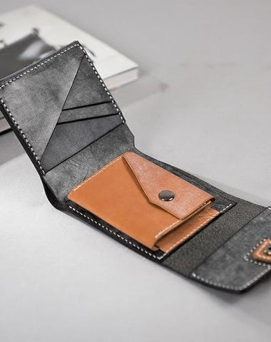Handmade Leather Mens Cool Slim Leather Wallet Men billfold billfold Wallets Trifold for Men
