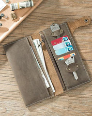 Handmade Leather Mens Slim Wallet Cool Leather Wallet Long Phone Wallets for Men